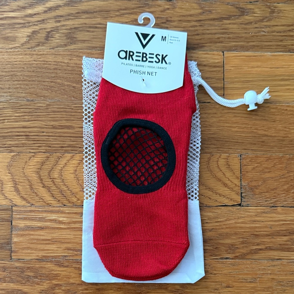 Arebesk Pilates Red Phish Net Grip Socks - Medium